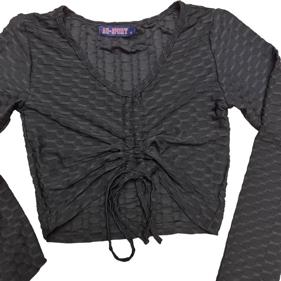 Aq Sport Tops - Womens Crop Top Small Cinched Front Adjustable‎ Long Sleeve Textured Streetwear
